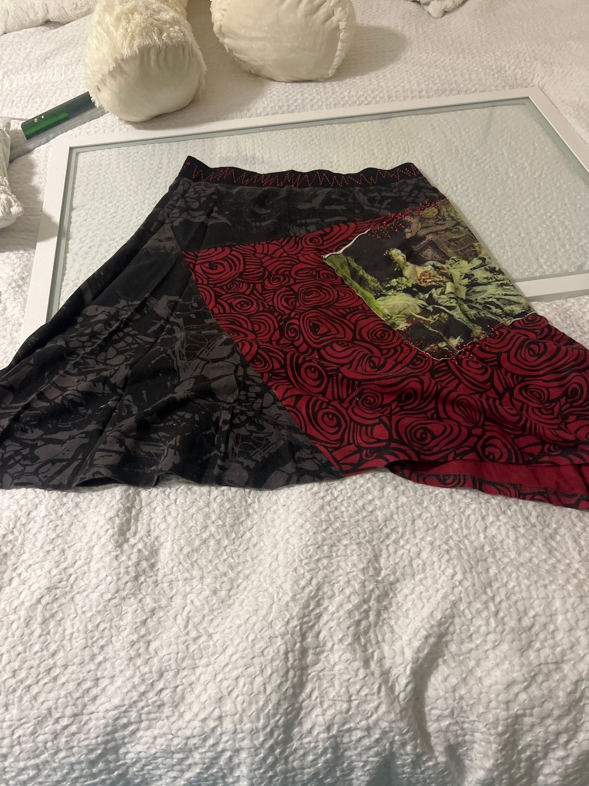 Unieke patchwork rok met kunstprint - Maat M, Maat 38/40 (M), Ophalen of Verzenden, Zo goed als nieuw, Knielengte