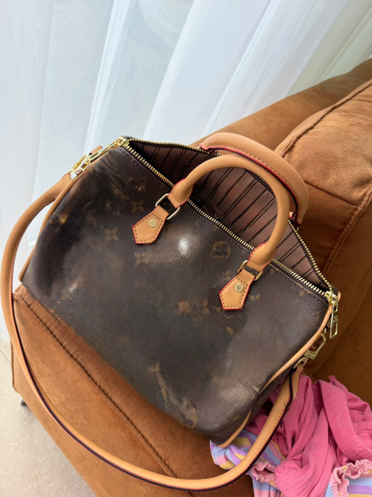 30 cm bowling tas, Ophalen of Verzenden, Zo goed als nieuw, Bruin, Handtas