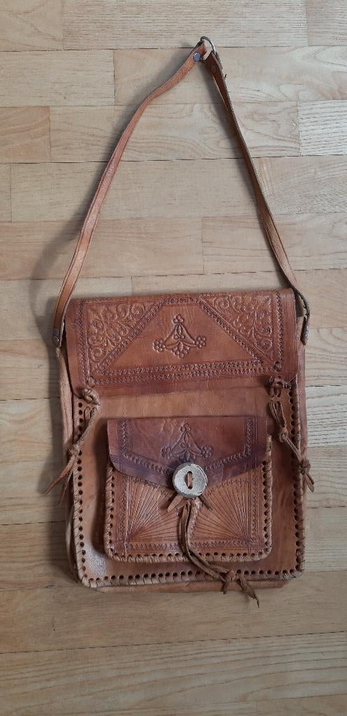 vintage leren tas, Ophalen of Verzenden, Gebruikt, Bruin, Handtas