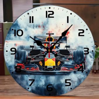 Prachtige ronde houten wandklok Formule 1 (25cm), Ophalen of Verzenden, Nieuw, Analoog, Wandklok