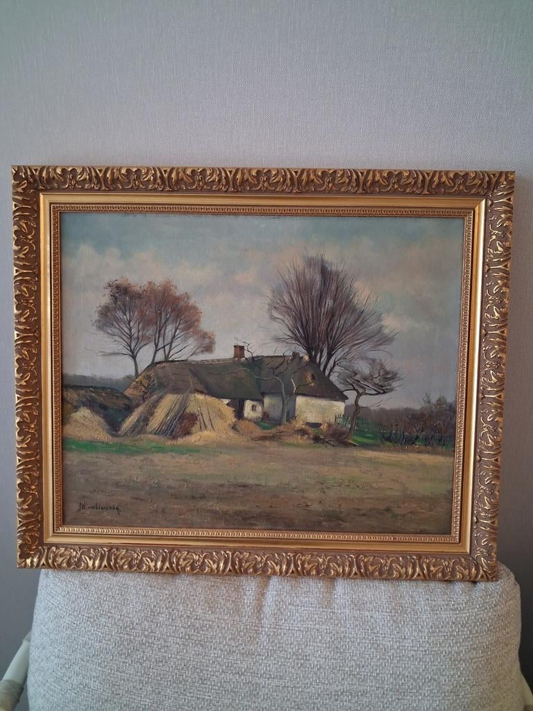 Schilderij Jo van Herlaer - Landschap met boerderij, Antiek en Kunst, Kunst | Schilderijen | Klassiek, Ophalen