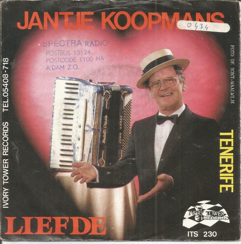 VERKOCHT Jantje Koopmans ‎– Liefde (1985), Fotohoes, 7 inch, Ophalen of Verzenden, Zo goed als nieuw