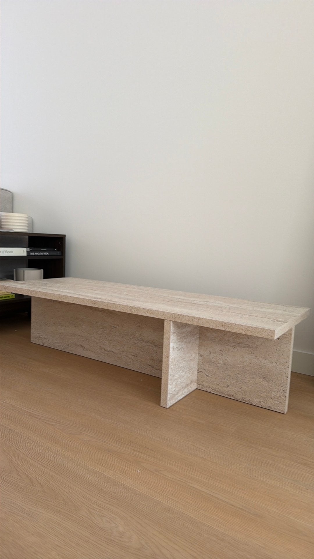 Rechthoekige salontafel travertin melamine - 120x45x30 cm, Ophalen, 100 tot 150 cm, 50 tot 100 cm, Zo goed als nieuw