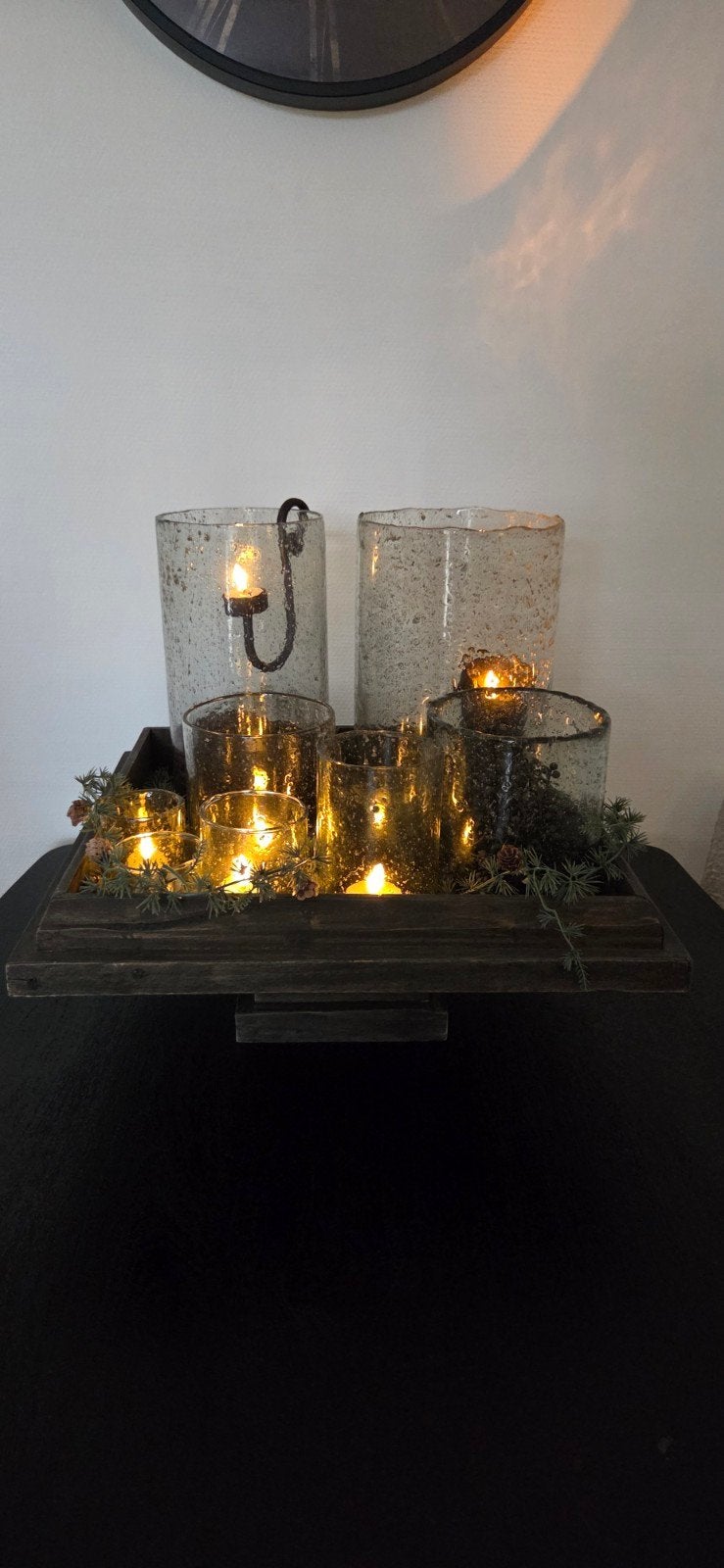 Landelijk plateau met bubbel glas windlichten, Ophalen, Gebruikt, Meerkleurig, Landelijk
