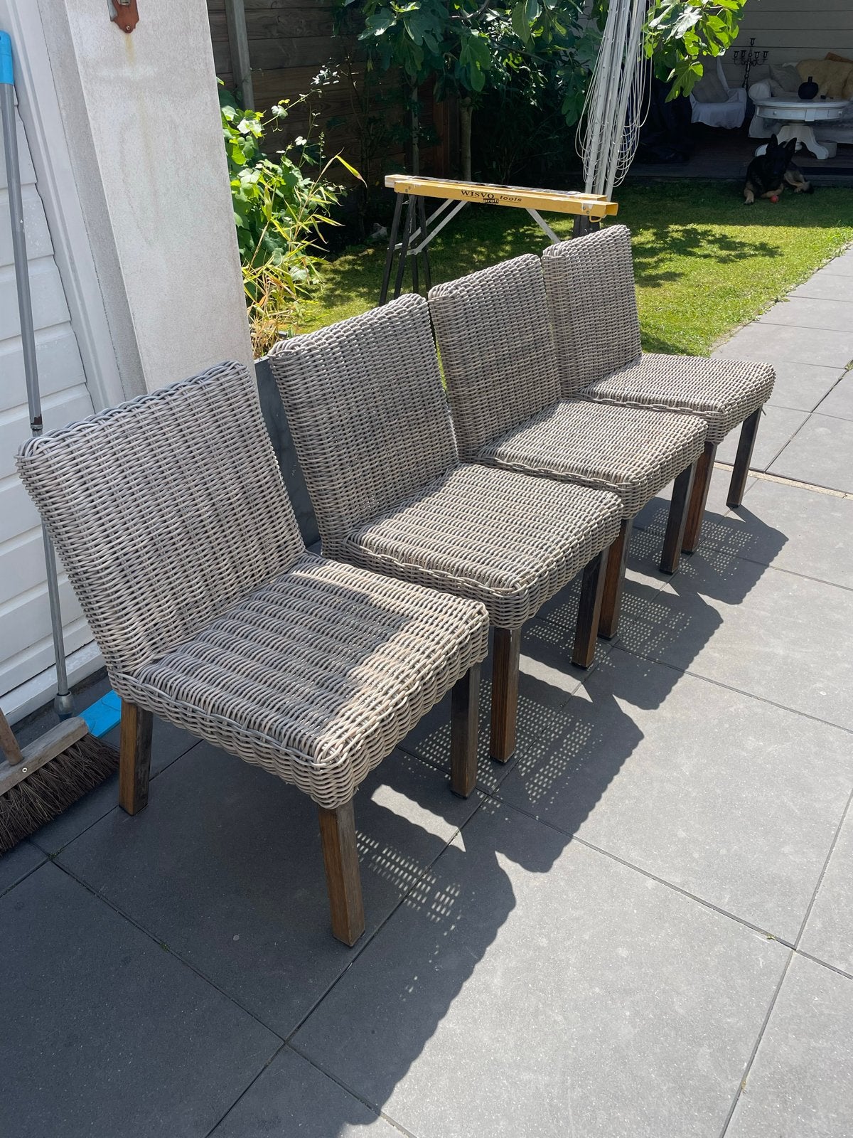 Set van 4 Wicker terrasstoelen - Grijs/Bruin, Ophalen, Gebruikt, Riet of Rotan, Vier