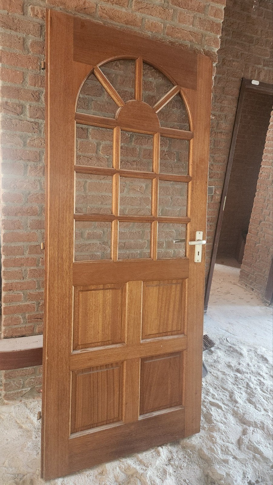 Hardhouten Binnendeur met Glas en Boog, Ophalen, Gebruikt, 80 tot 100 cm, Binnendeur