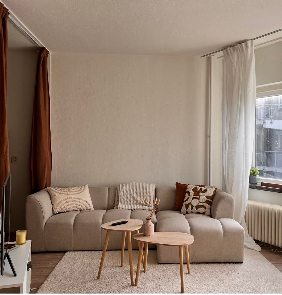 Stijlvolle beige bank chaise longue rechts 3 zits, Huis en Inrichting, Ophalen, Gebruikt, 125 tot 150 cm, Driepersoons