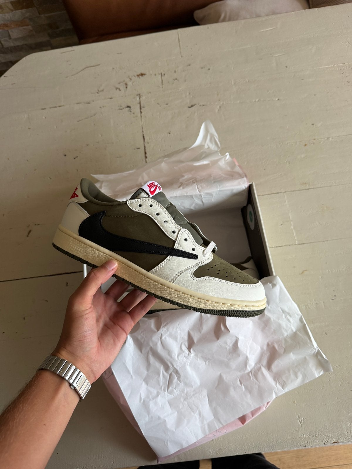 Nike Travis Scott "Medium Olive), Ophalen of Verzenden, Zo goed als nieuw, Overige kleuren