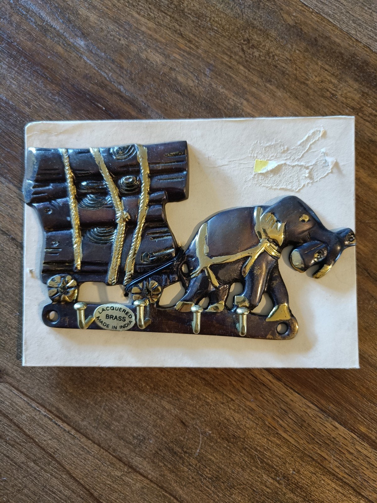 Vintage messing sleutelrekje met olifant en kar - India, Ophalen of Verzenden, Nieuw
