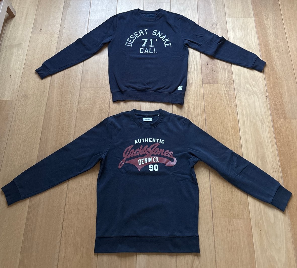 2 donkerblauwe sweaters: Jack & Jones (M) en C&A (S), Ophalen of Verzenden, Zo goed als nieuw, Maat 48/50 (M), Blauw