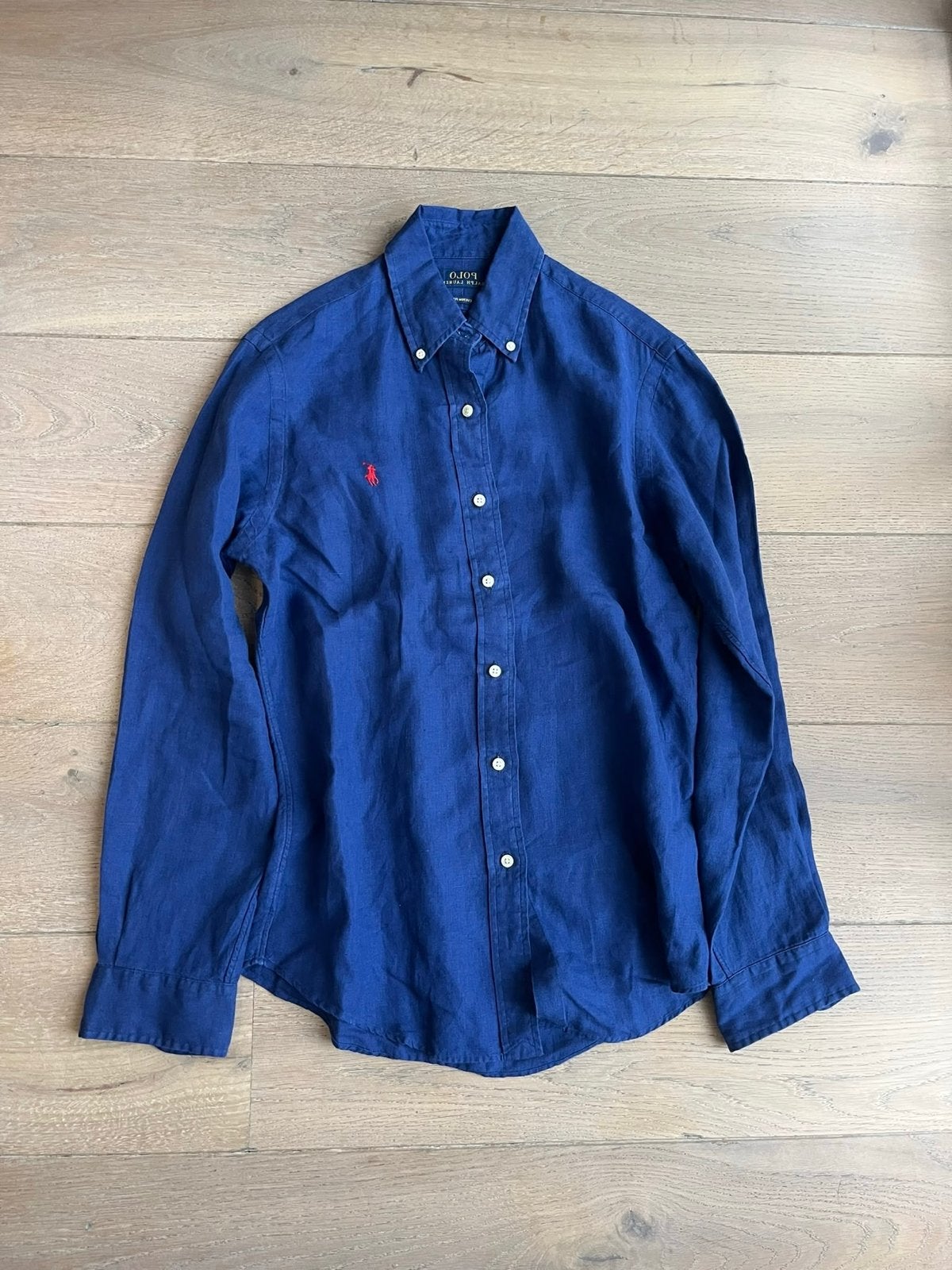 Polo Ralph Lauren Linnen Overhemd S, Kleding | Heren, Verzenden, Gedragen, Blauw, Halswijdte 38 (S) of kleiner