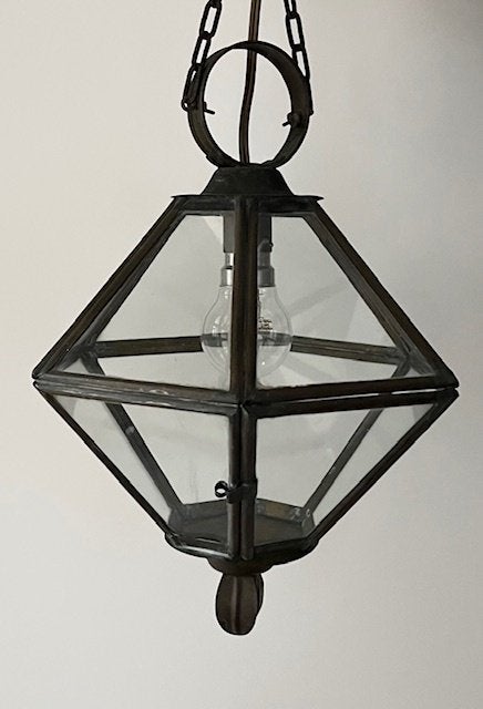 Vintage Franse koperen hal lamp met helder glas, Ophalen of Verzenden, Zo goed als nieuw, Glas, B22 (Bajonetsluiting)