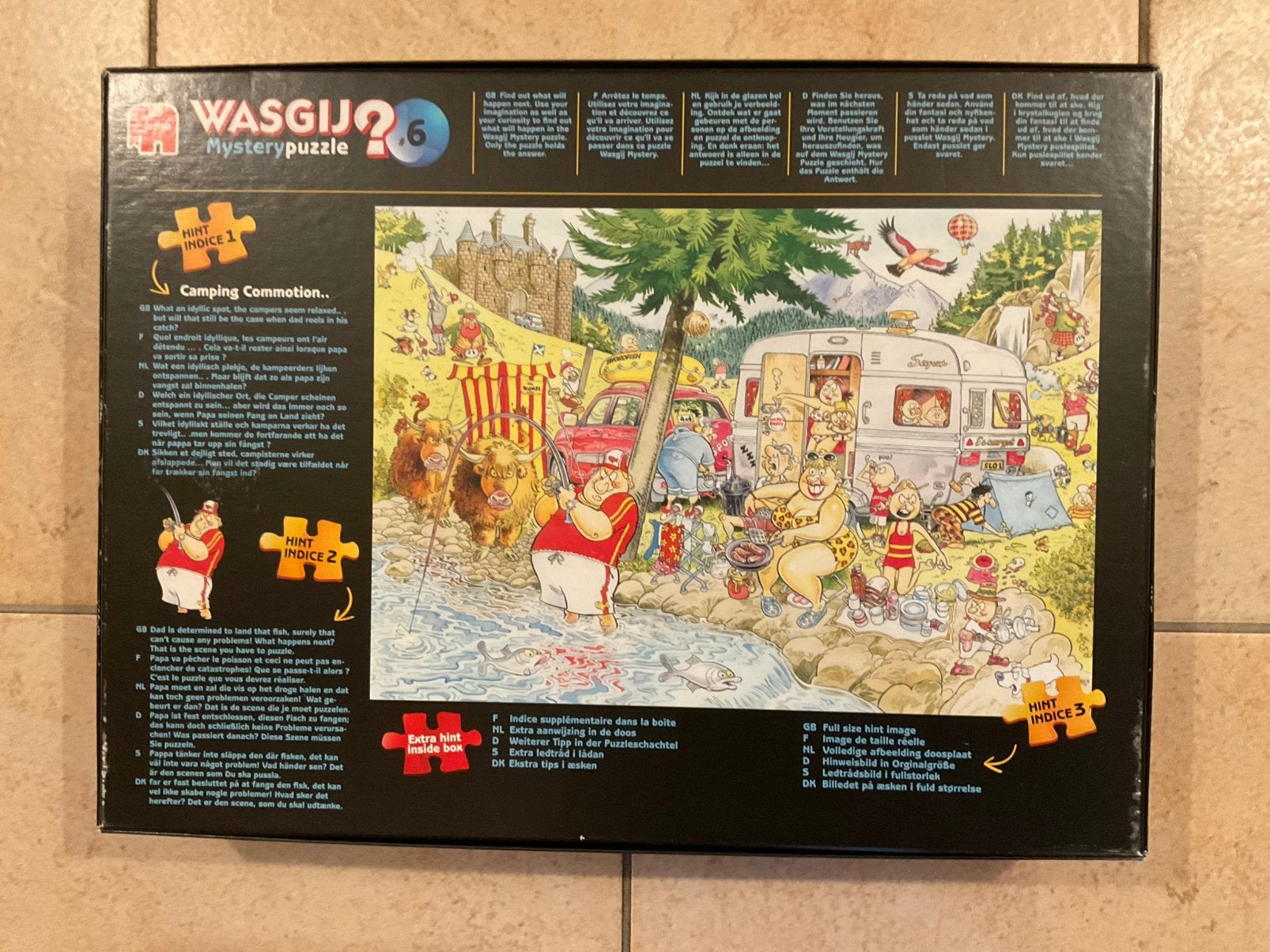 Puzzel 1000 stukjes Wasgij “Camping Commotion”, Ophalen of Verzenden, 500 t/m 1500 stukjes, Zo goed als nieuw