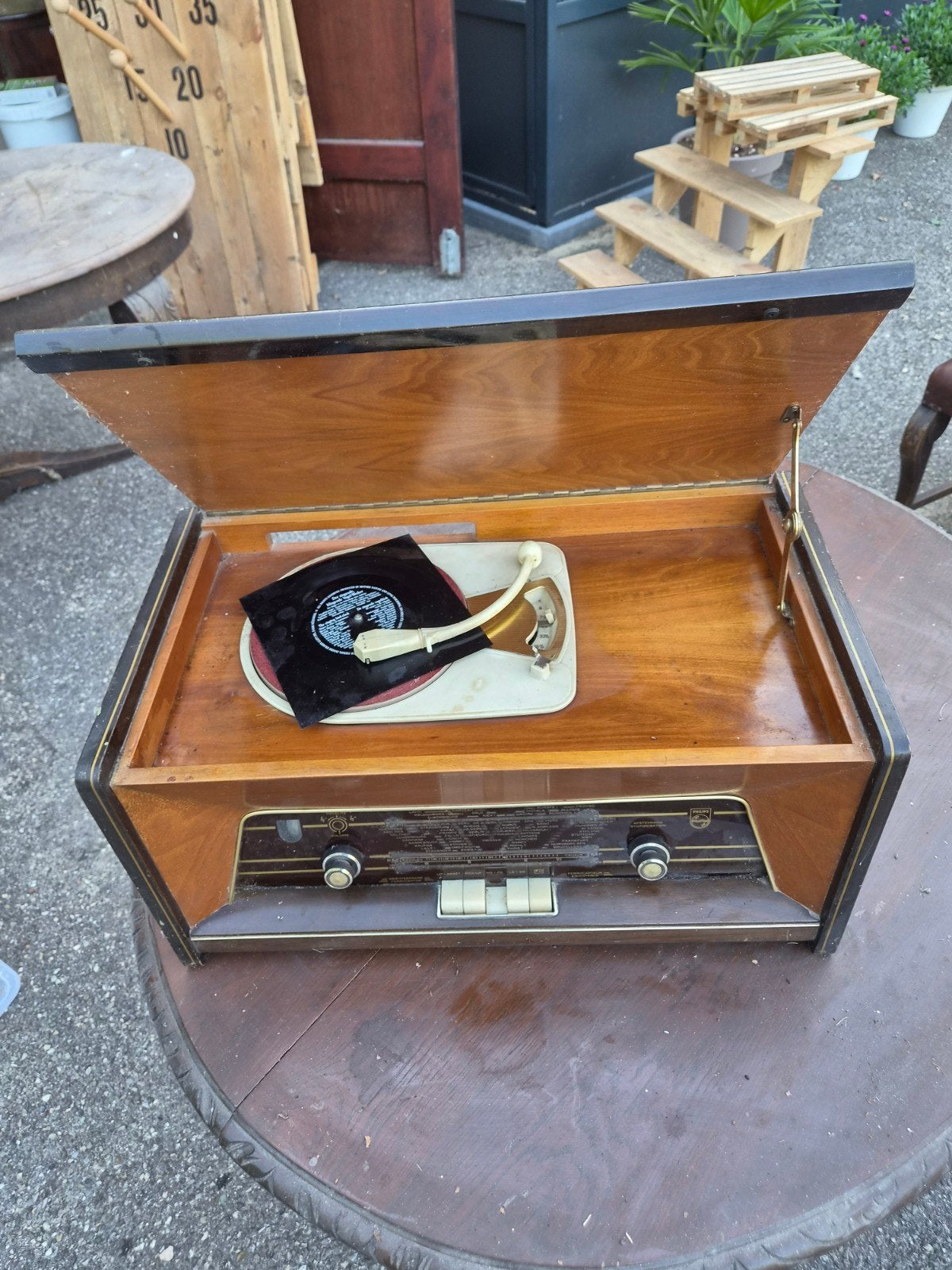 Vintage Philips Platenspeler - Klassieke Houten Koffer, Ophalen of Verzenden, Gebruikt, Platenspeler, Philips