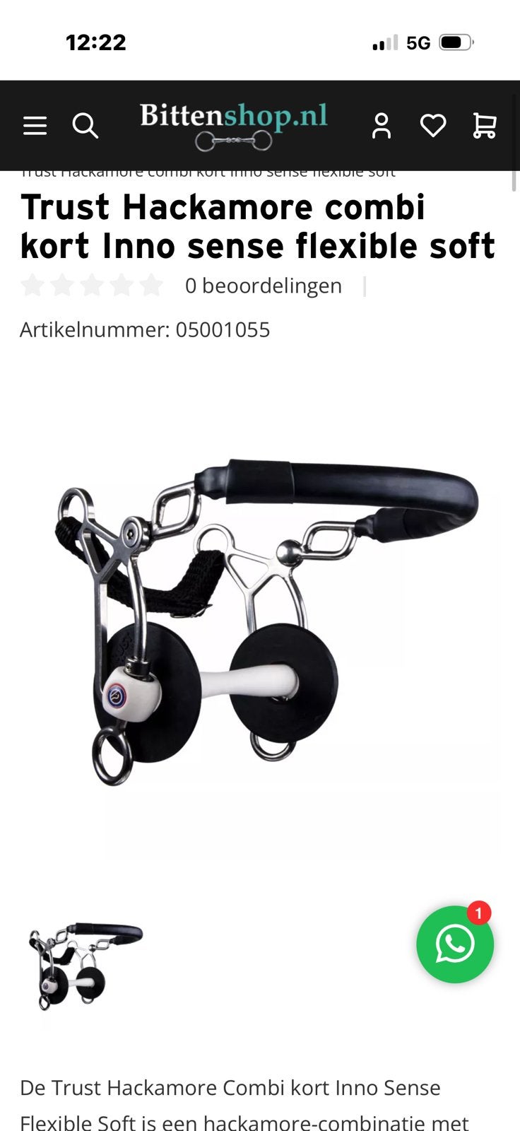 Trust Hackamore combi kort Inno sense flexible soft 13,5, Gebruikt, Springen, Trust, Ophalen of Verzenden