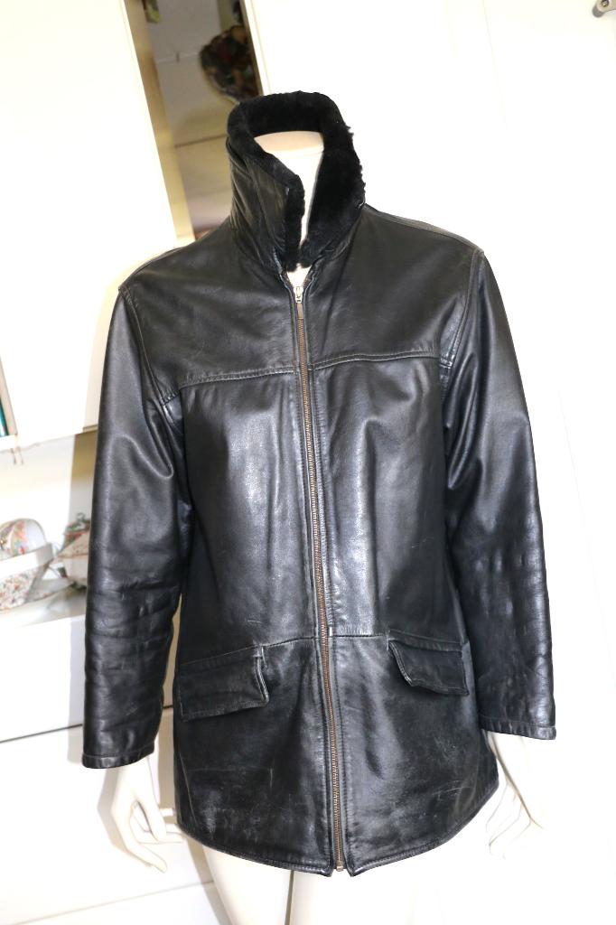 stoer jas leer Jackey Mcgee zwart kraag afneembaar 42, Jacky Mcgee, Verzenden, Zwart, Maat 42/44 (L)