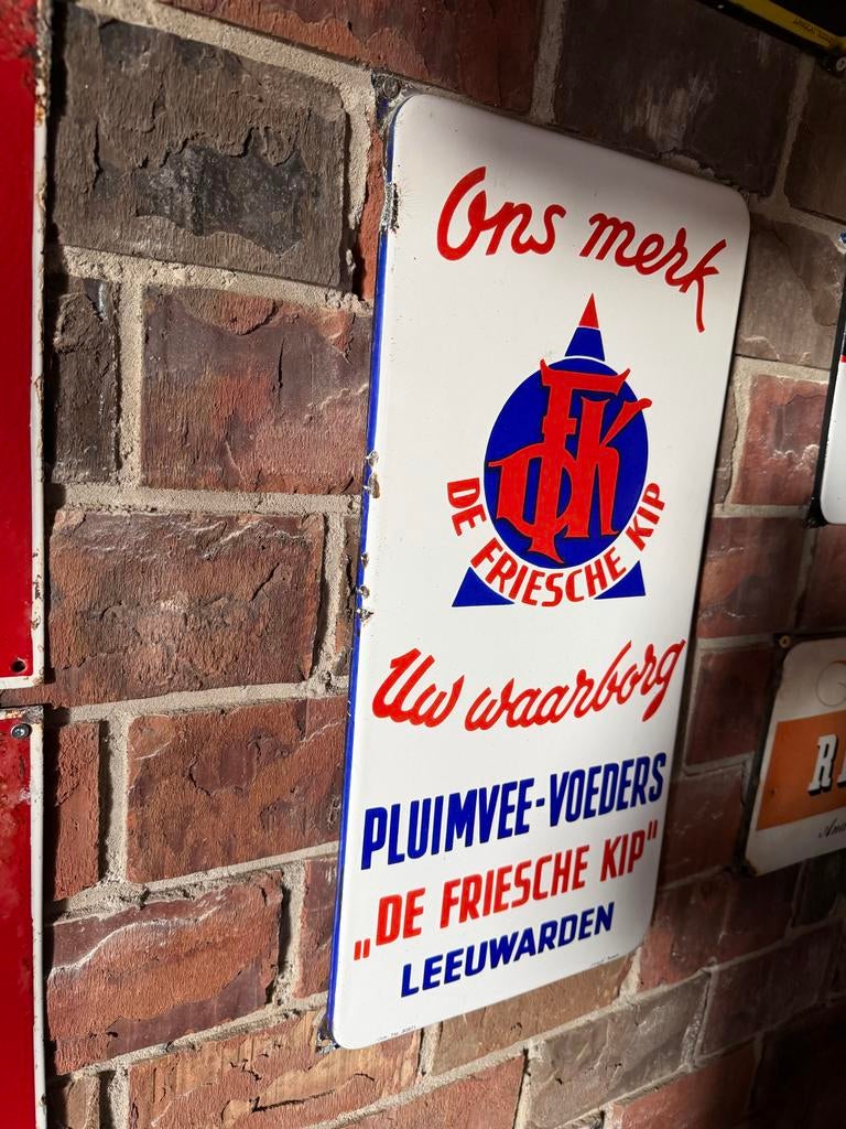Emaille reclamebord "De Friesche Kip" - Langcat Bussum, Ophalen of Verzenden