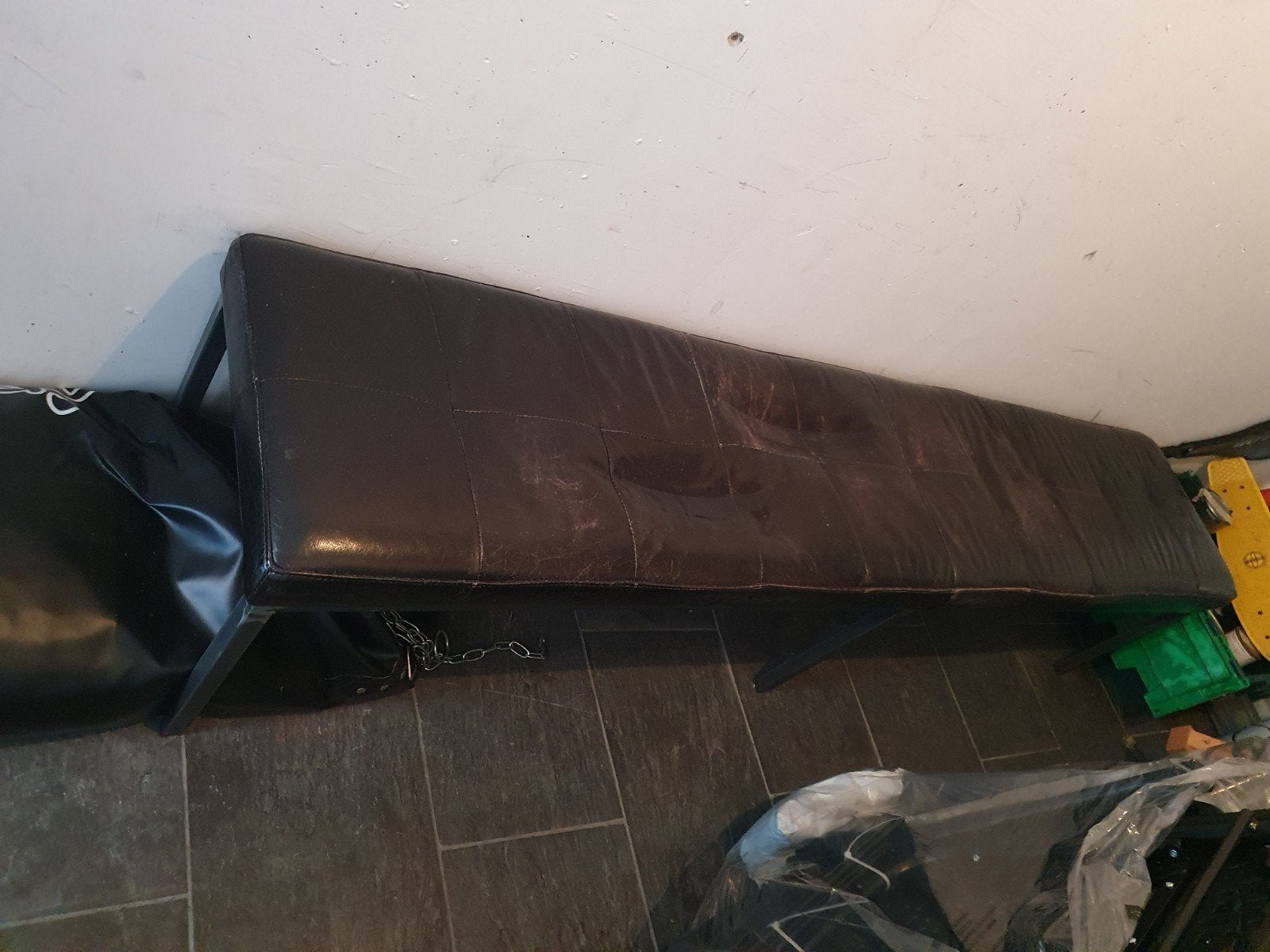 Lange zwarte leren bank - Gebruikt, Ophalen, Gebruikt, 125 cm of meer, Modern