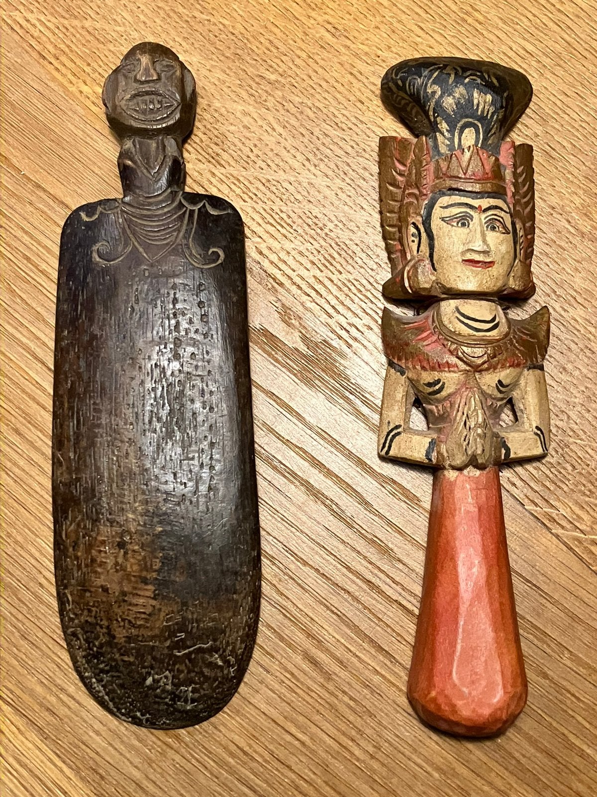 2 x houtsnijwerk Indonesië handpop en rijstspatel ?, Indonesië, Ophalen of Verzenden, Hout
