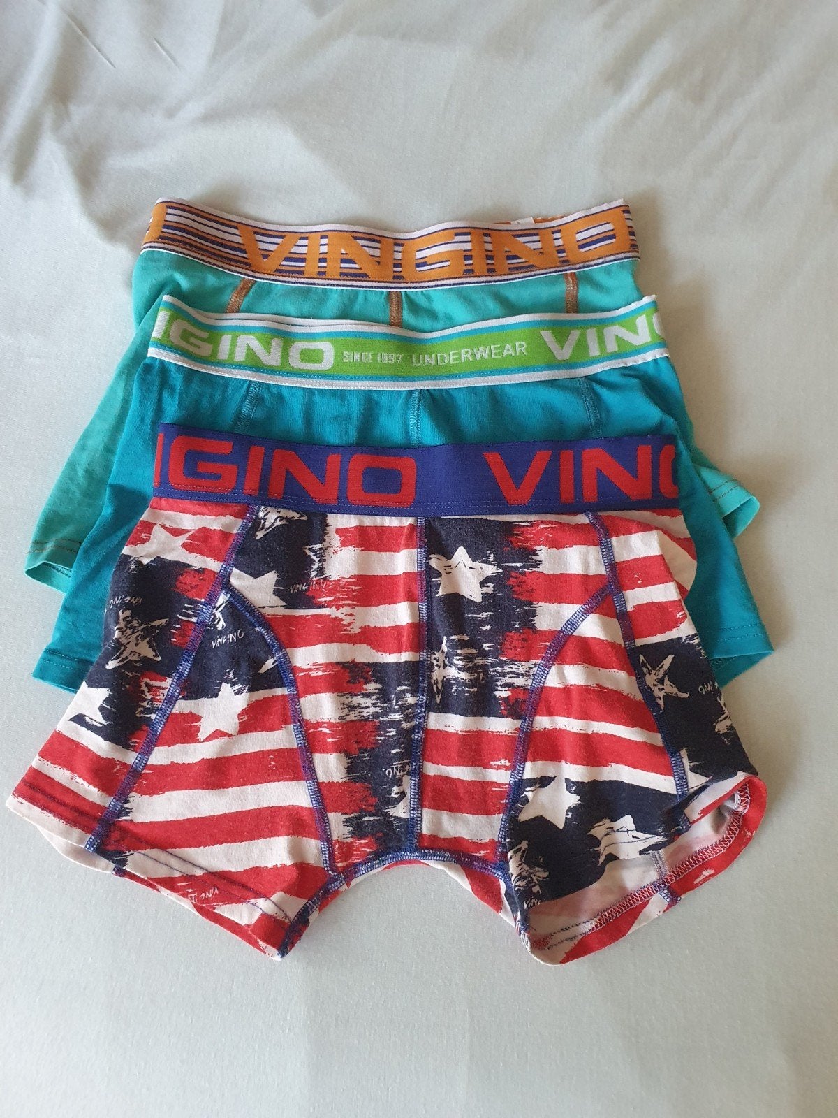 3-pack Vingino boxershorts: blauw, turquoise, USA-print, Ophalen of Verzenden