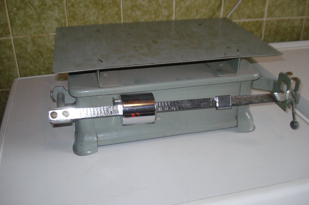 Weegschaal met schuifgewicht, Ophalen, Gebruikt, Analoog, 10 tot 50 kg
