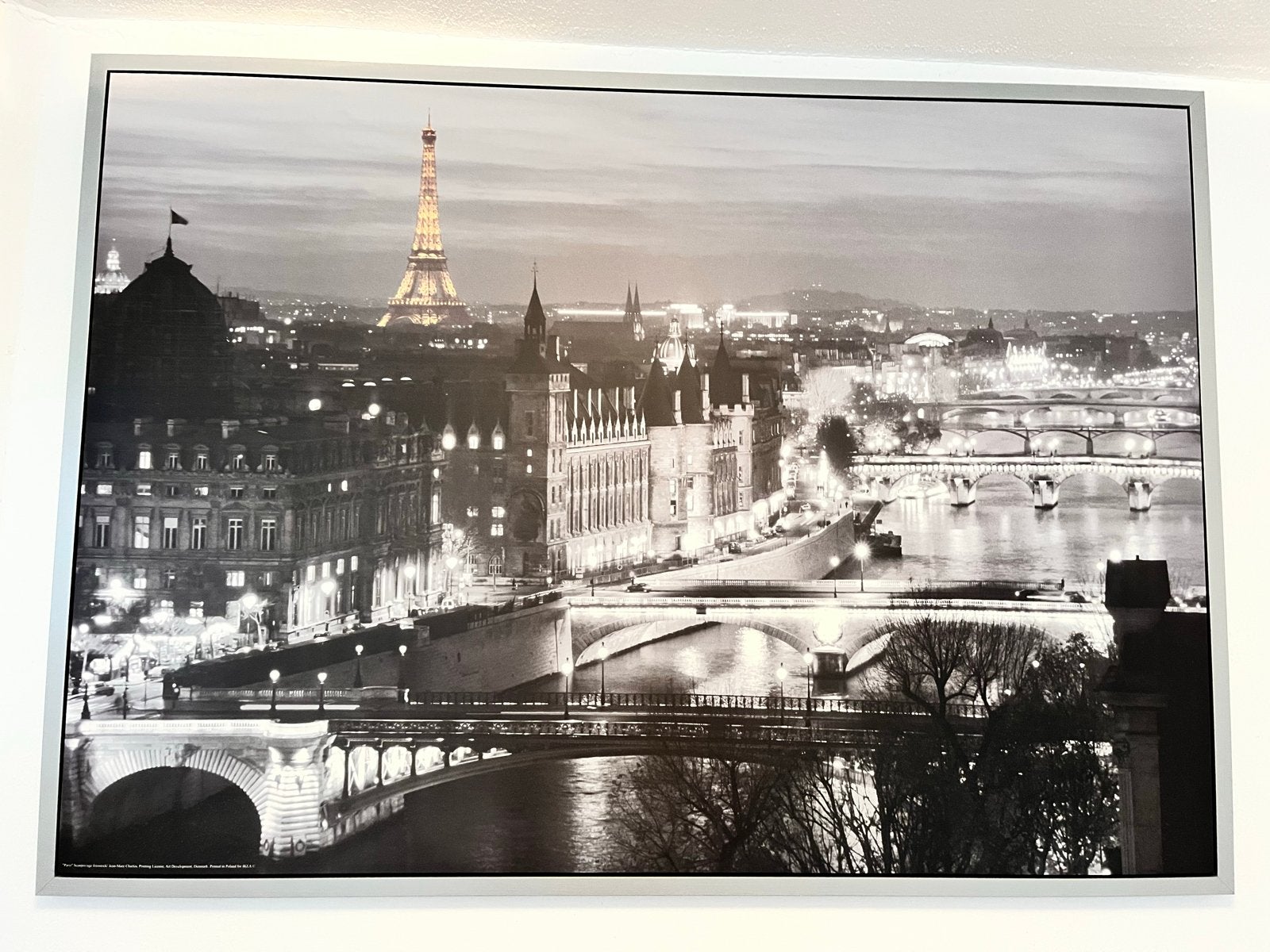 Zwart-wit foto Parijs met Eiffeltoren en Seine, Huis en Inrichting, Ophalen, Oorspronkelijke maker, 125 cm of meer, Zo goed als nieuw