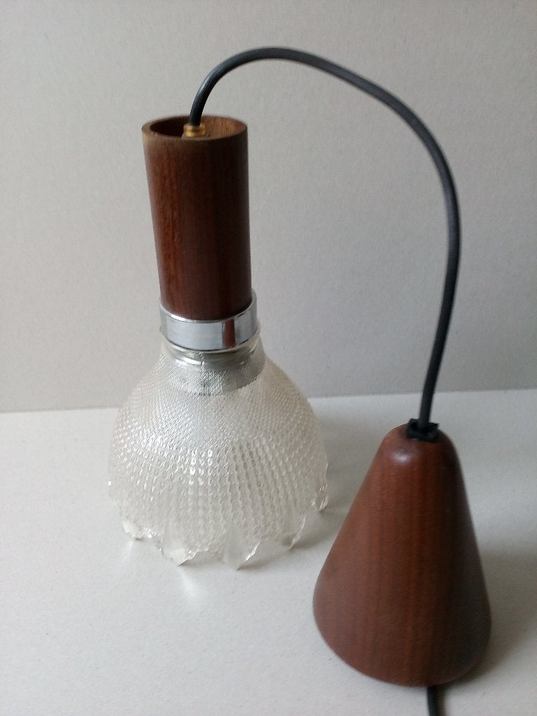 Hanglamp. Glas/teakhout. Vintage Jaren 60/70, Ophalen of Verzenden, Huis en Inrichting