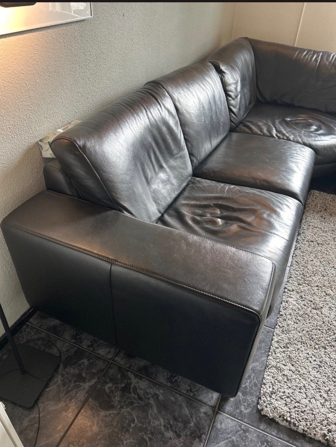 Topform Lederen Lounge Hoekbank Zwart, Ophalen, Gebruikt, 100 tot 125 cm, Hoekbank