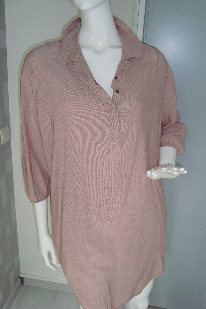 MOSCOW POEDERROZE LINNEN JURK MT XL, Kleding | Dames, Jurken, Verzenden, Maat 46/48 (XL) of groter, Knielengte, Roze
