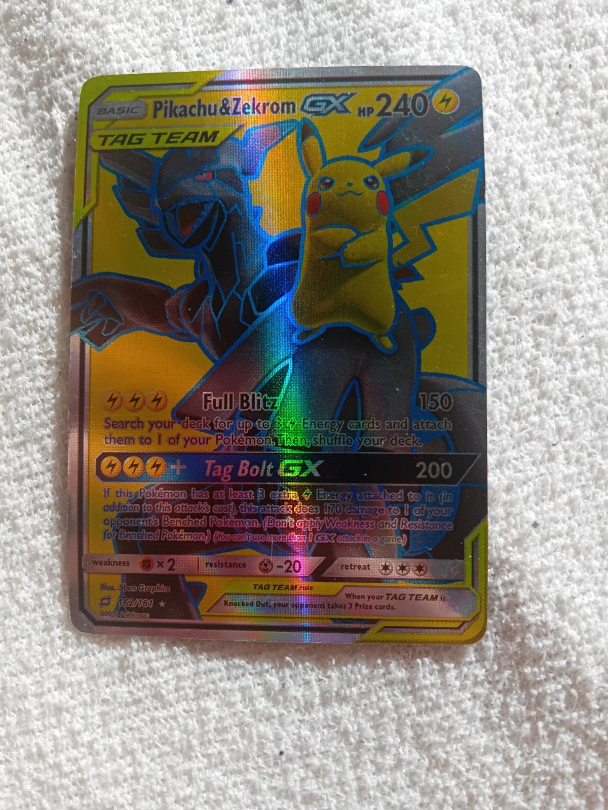 Pikachu & Zekrom GX Tag Team Pokémon Kaart (Foil), Hobby en Vrije tijd, Ophalen of Verzenden, Gebruikt, Losse kaart, Foil