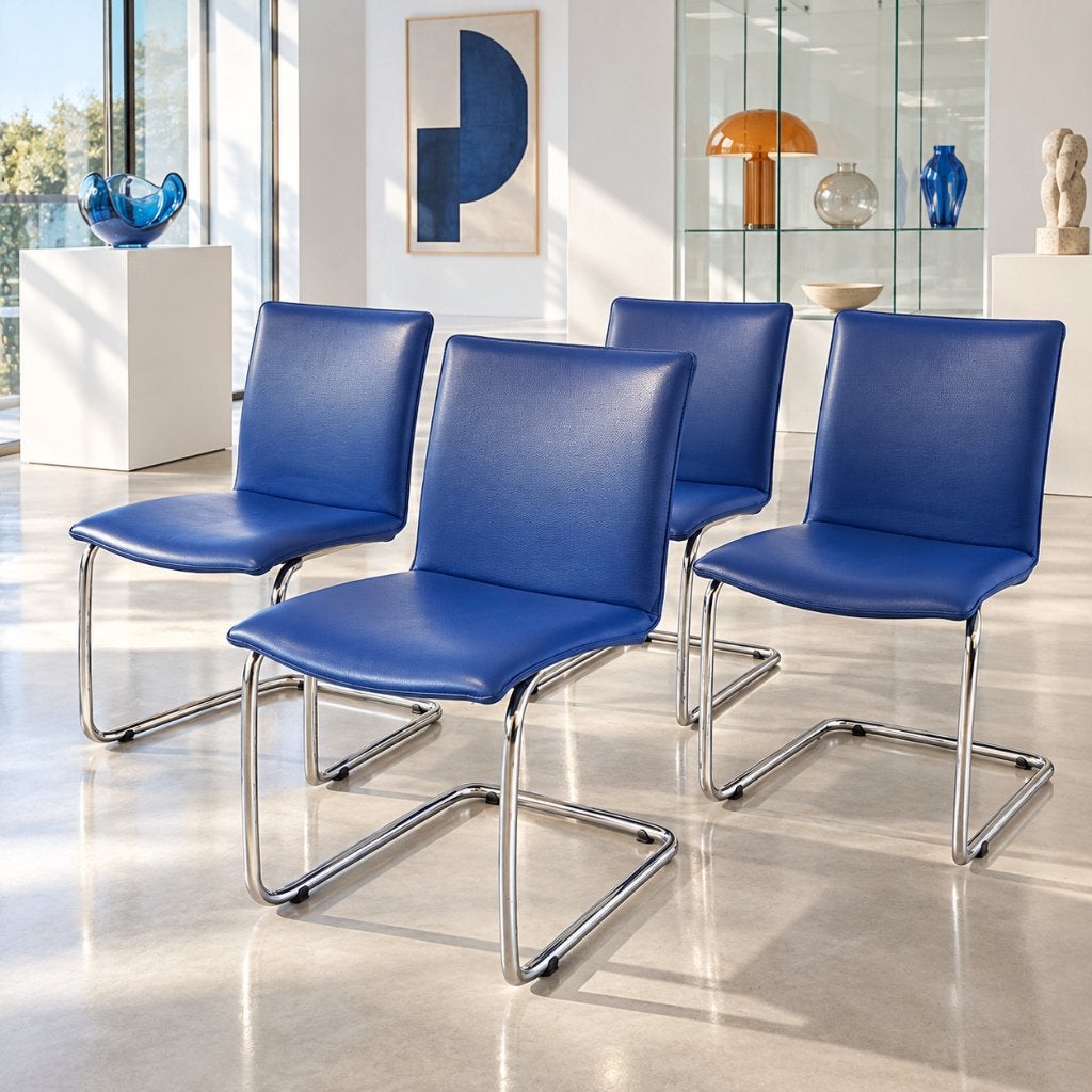 Set van 4 Leolux stoelen type Freyr by Erik Munnikhof., Ophalen, Gebruikt, Blauw, Vier