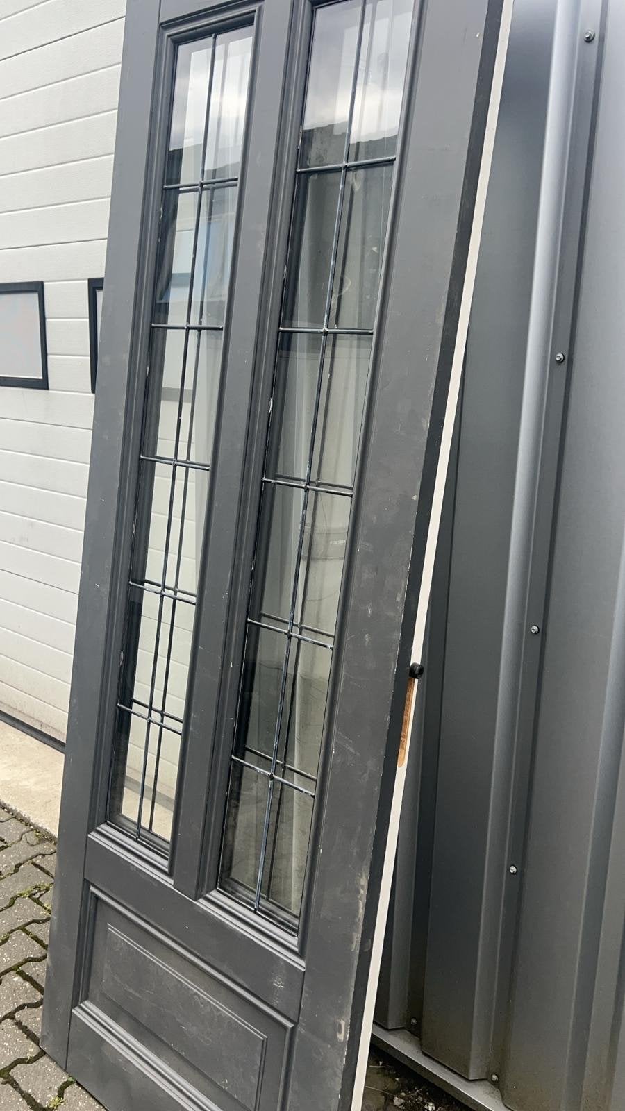 Schuifdeur met glas in lood, 227x83 cm, Doe-het-zelf en Verbouw, Deuren en Horren, Ophalen, Gebruikt, 80 tot 100 cm, 215 cm of meer
