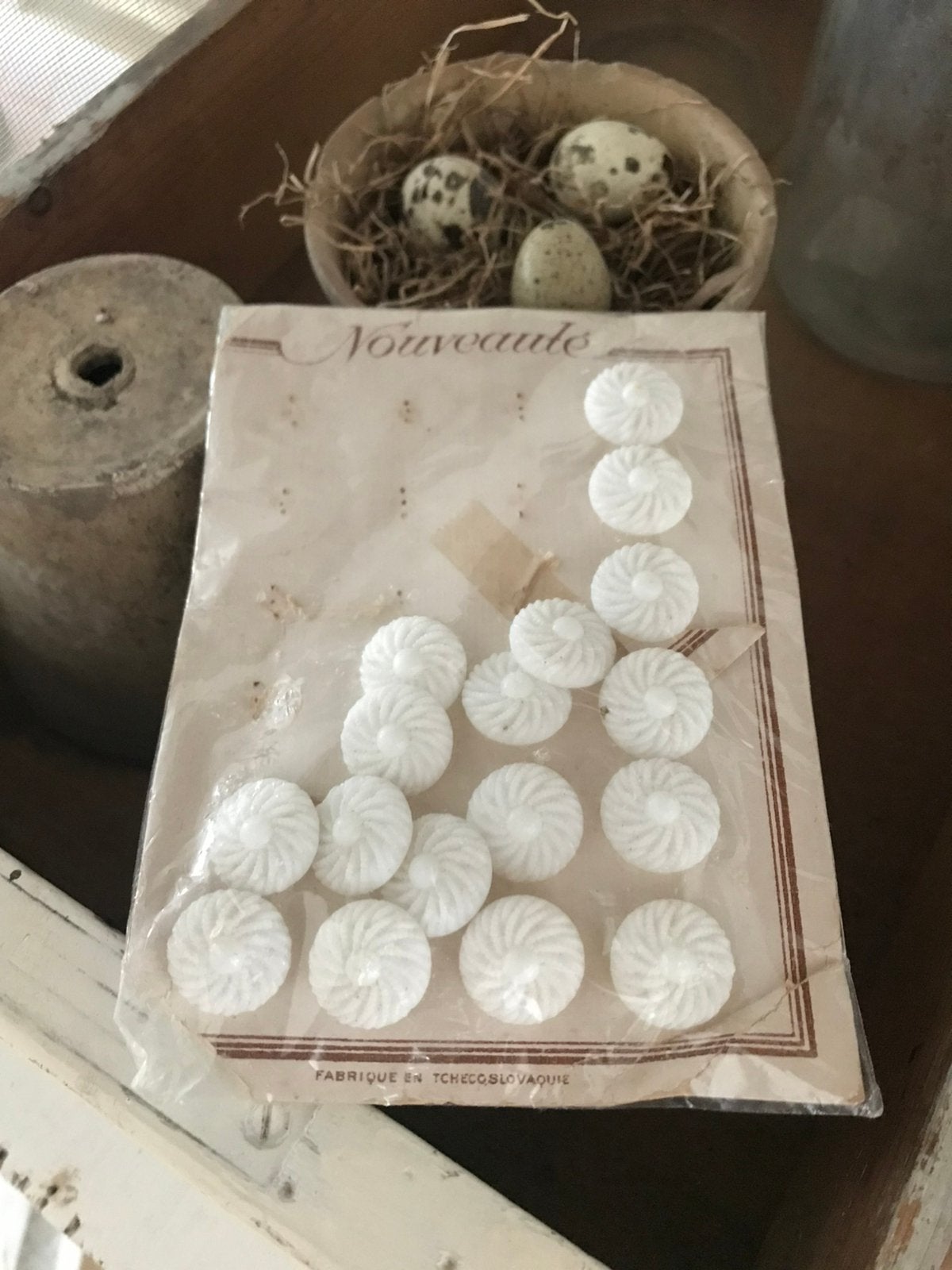 Oude Franse knopen kaart in verstilde kleuren | brocante, Antiek en Kunst, Ophalen of Verzenden