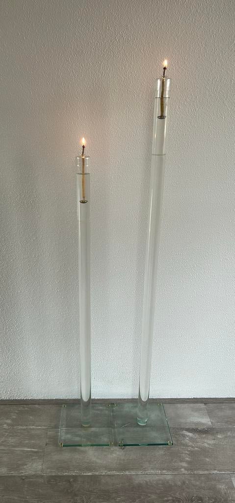 Hoge vloerkandelaars van glas 125 cm en 105 cm, Ophalen, Zo goed als nieuw, Overige materialen, 75 cm of meer