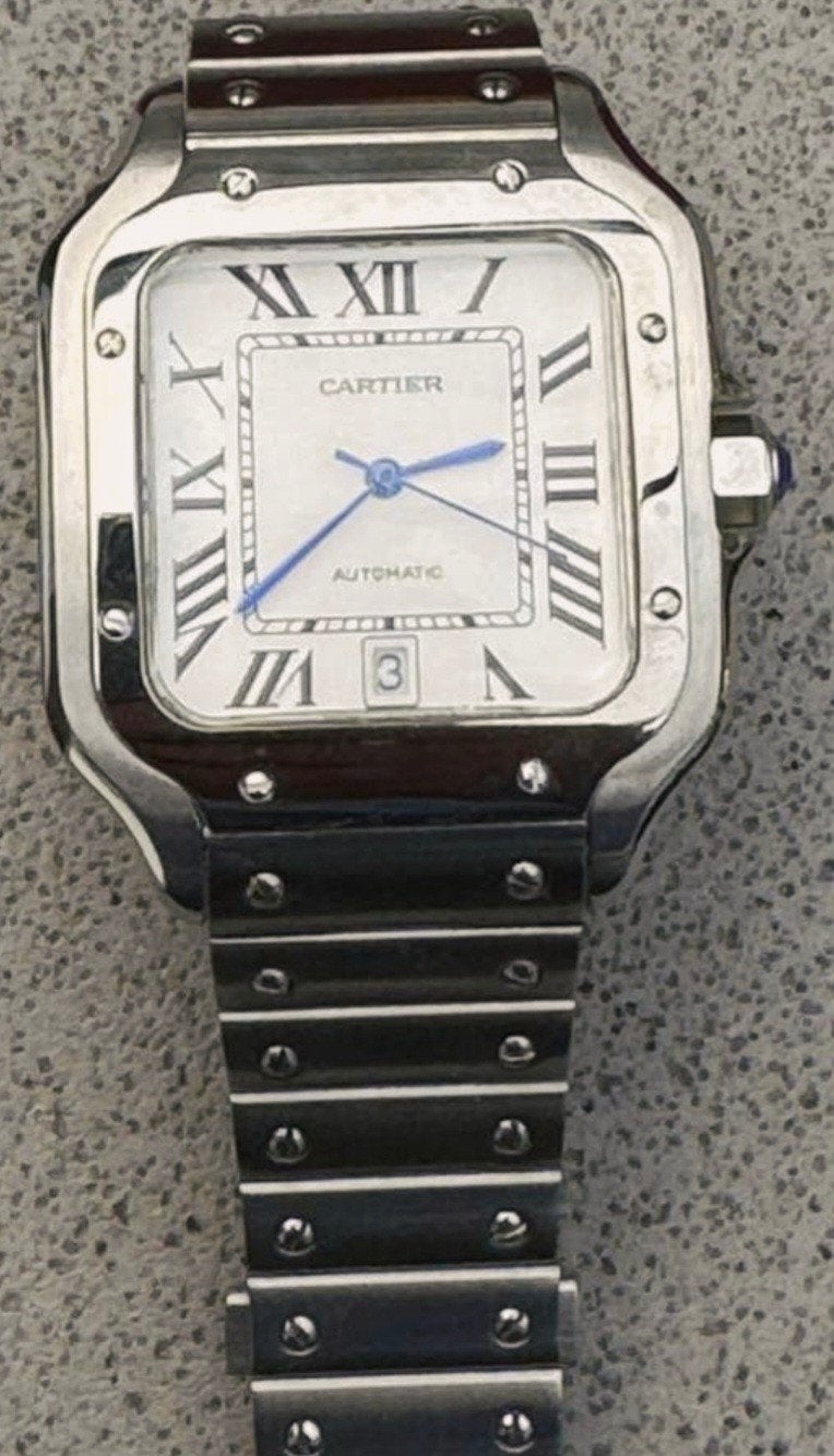 CARTIER SANTOS AUTOMATIC HEREN HORLOGE NIEUW, Overige merken, Staal, Staal, Polshorloge