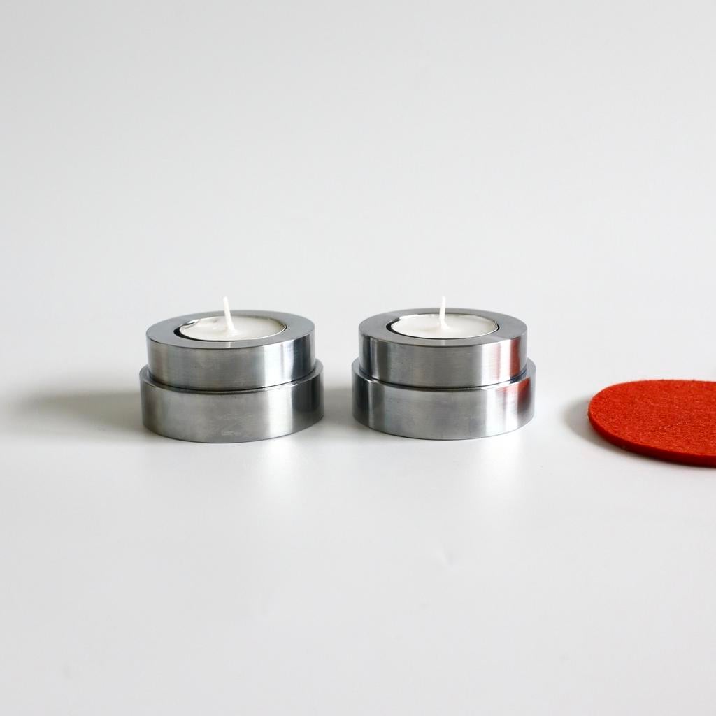 Menu rvs waxinelichthouders Deens design – set van 2, Ophalen of Verzenden, Zo goed als nieuw, X, Metaal