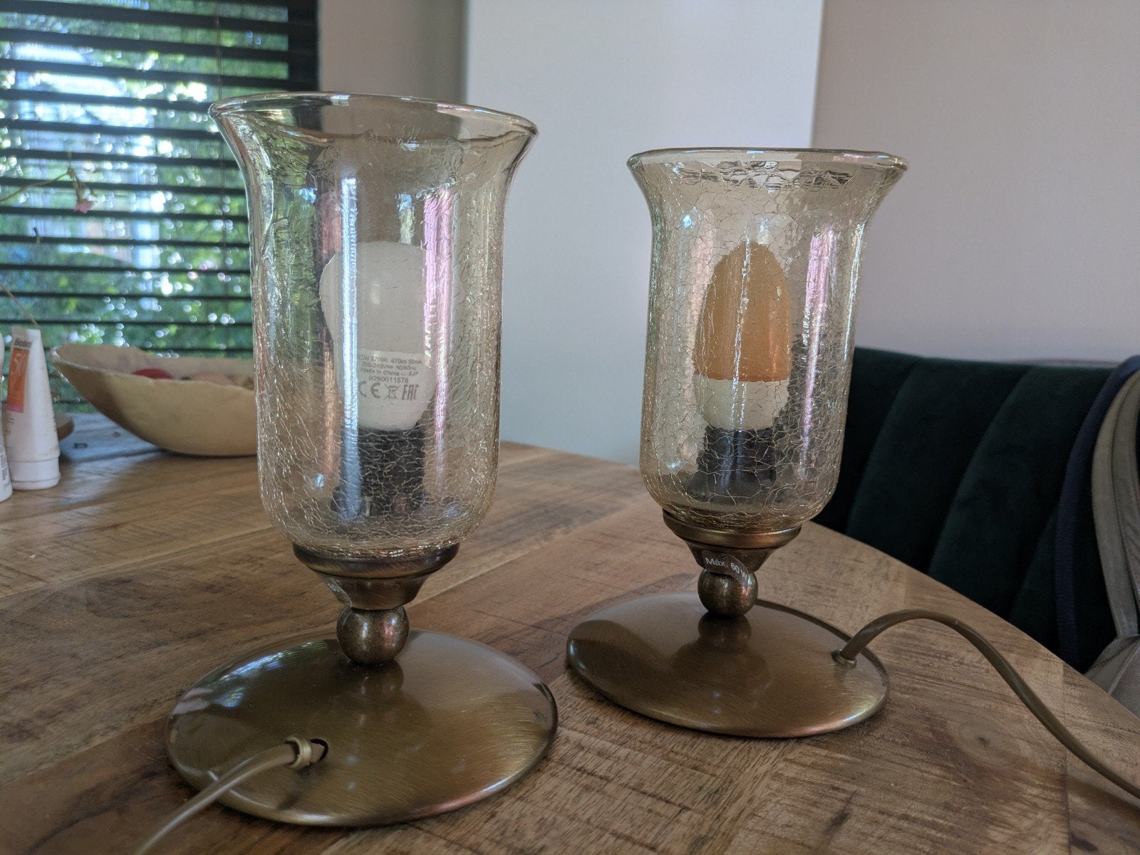 Set van 2 vintage tafellampen met craquelé glas, Ophalen of Verzenden, Gebruikt, Glas
