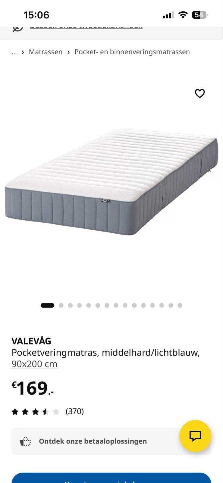 IKEA VALEVÅG Pocketveringmatras 90x200 cm, Ophalen, 90 cm, Eenpersoons, Zo goed als nieuw