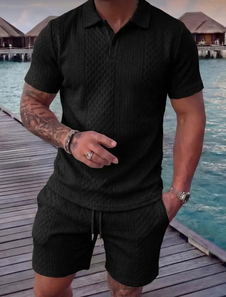 Heren Zomer Tweedelige Set - Polo & Korte Broek Zwart, Ophalen of Verzenden, Nieuw, Maat 48/50 (M)