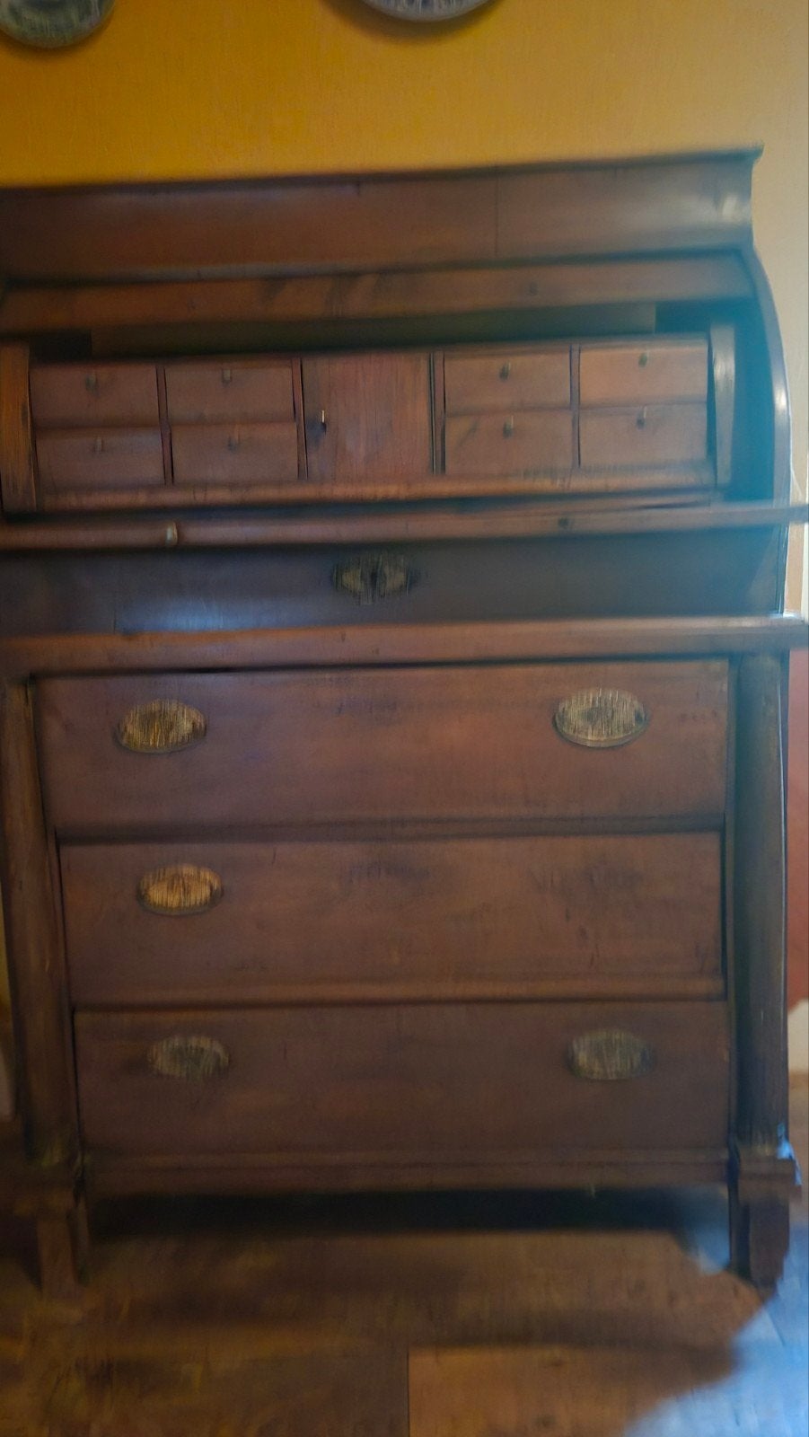Antiek Secretaire met Rolklep en Lades, Ophalen