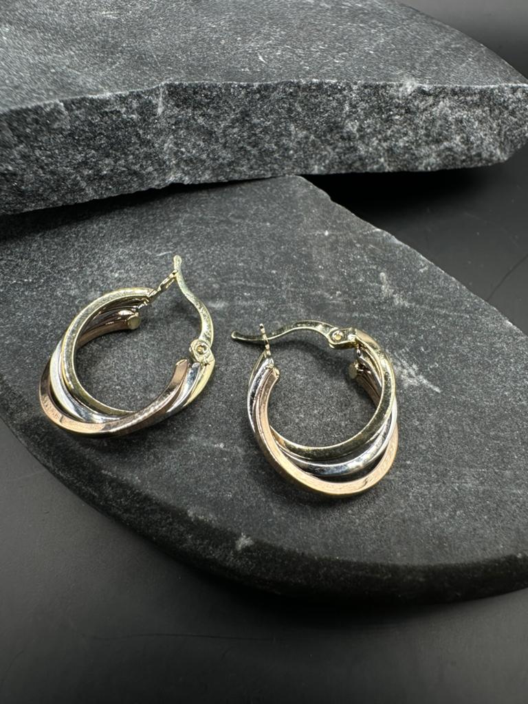 Elegante 14k Tricolor Gouden Oorbellen, Sieraden, Tassen en Uiterlijk, Oorbellen, Ophalen of Verzenden, Nieuw, Goud, Hangers
