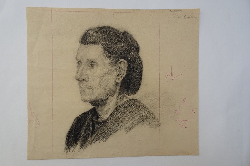tekening portret van een oudere vrouw door Coosje Guilleron, Verzenden, Tekening, Pentekening, Origineel