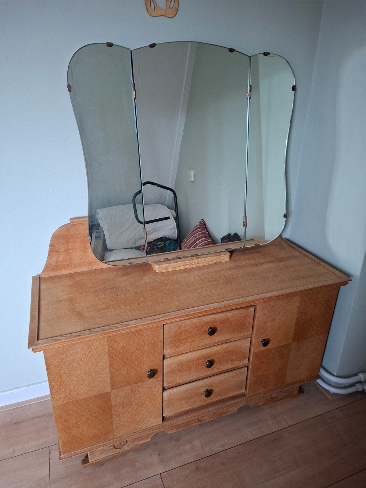 Vintage kaptafel met drieluik spiegel, Ophalen