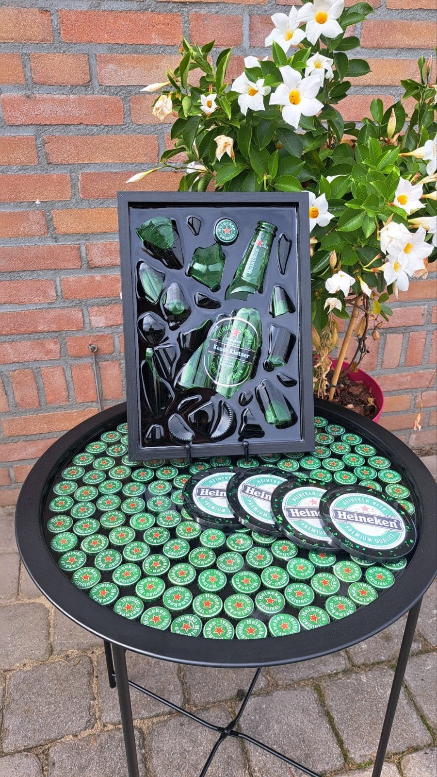 Unieke handgemaakte bijzettafel met Heineken doppen, Ophalen of Verzenden, Nieuw