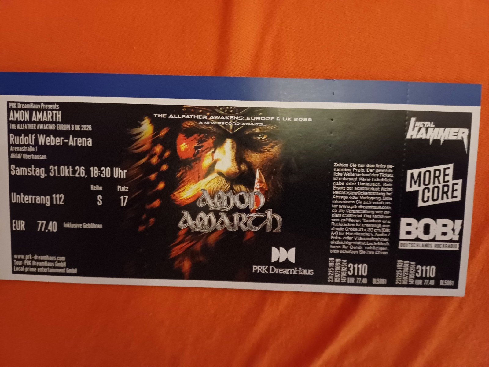 Amon Amarth + Orbit Culture Oberhausen 31-10-2026, Tickets en Kaartjes, Twee personen, Oktober