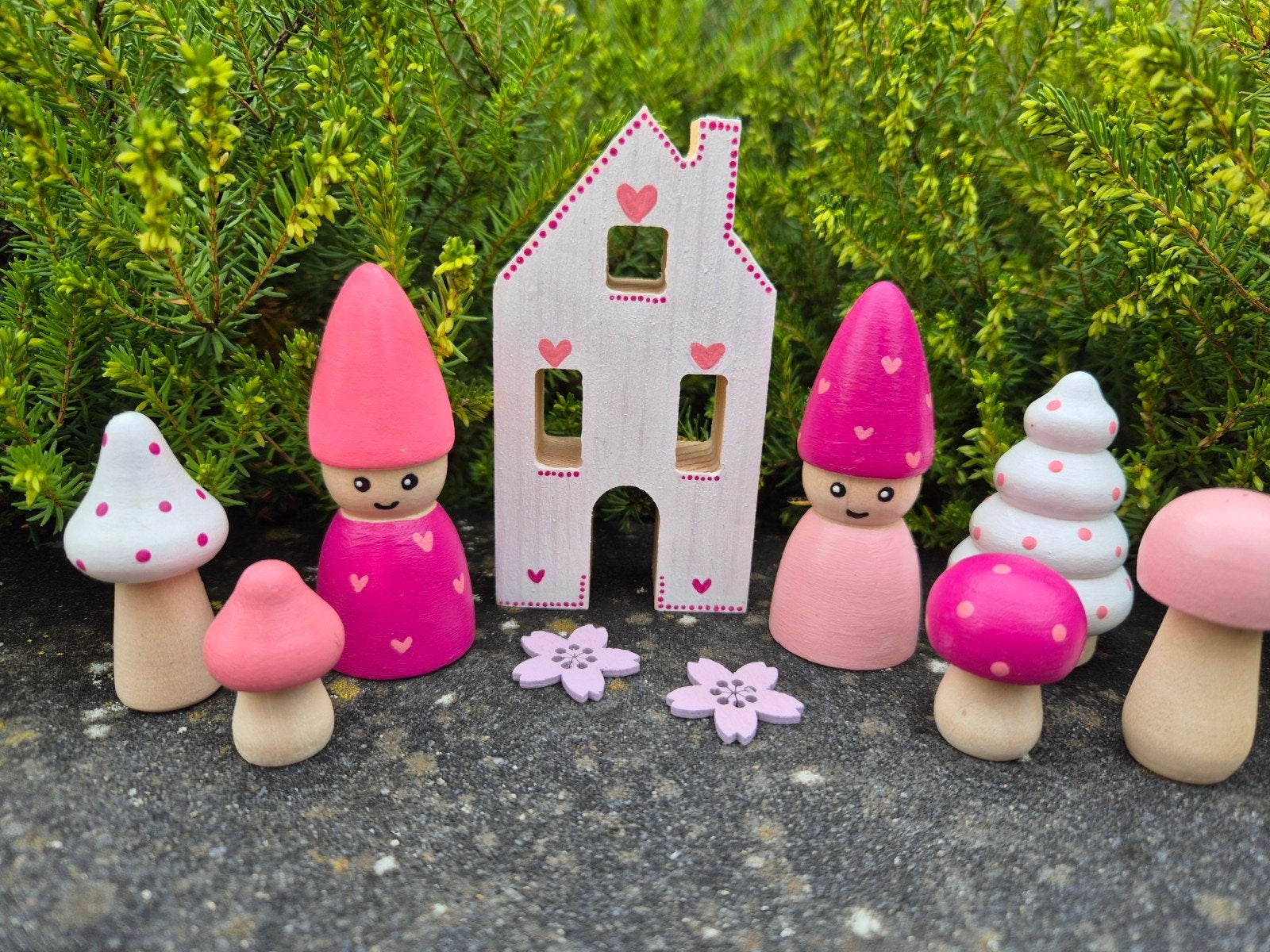Houten speelset: huisje, kabouters en paddenstoelen, Ophalen of Verzenden, Nieuw, Jongen of Meisje