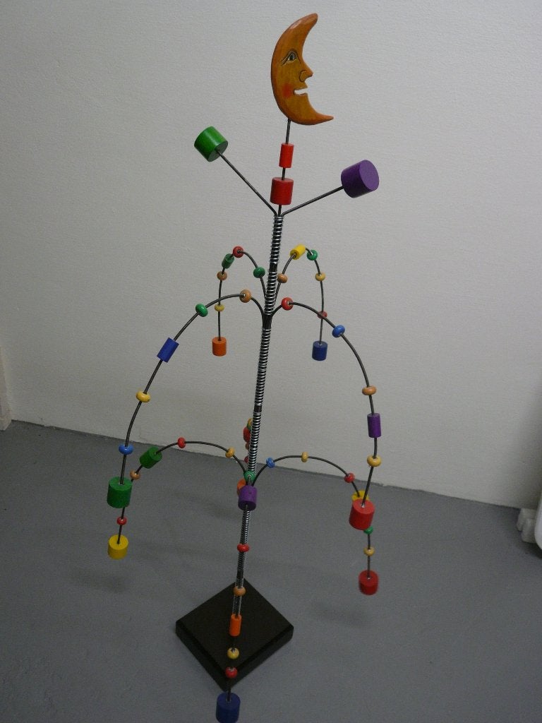bonte kralen op draadhulzen aan neerbuigende draadstangen, Ophalen, Meerkleurig, Object, Metaal