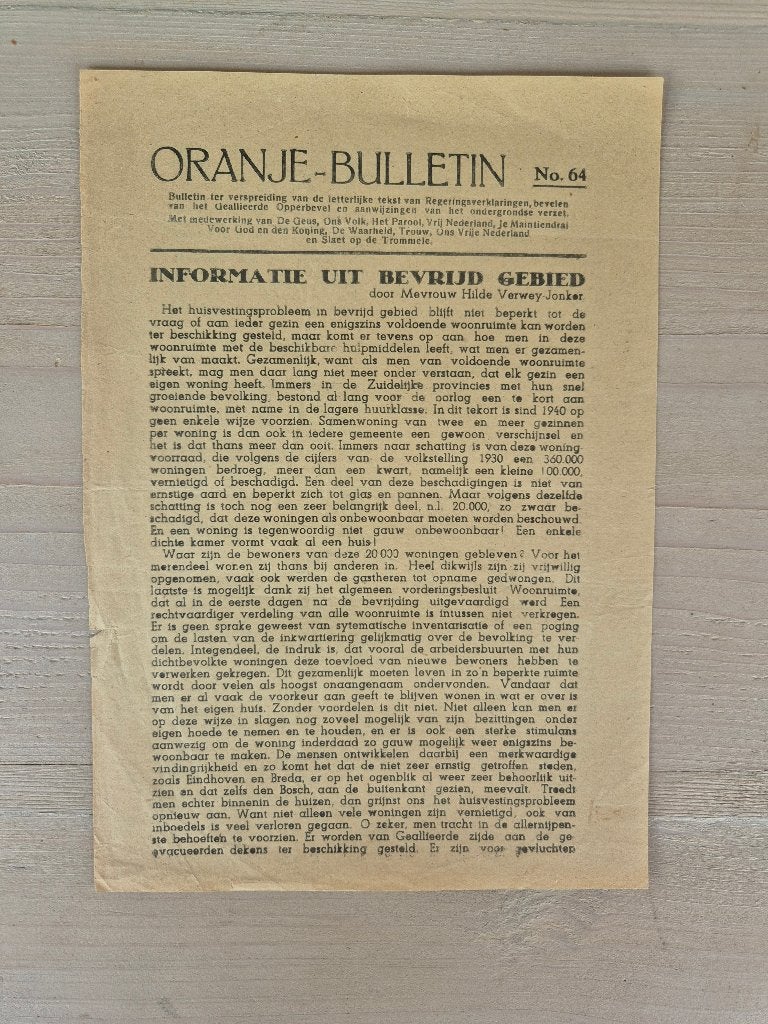 Illegale pers verzetskrant Oranje Bulletin No.64, feb 1945, Ophalen of Verzenden, Nederland, Boek of Tijdschrift