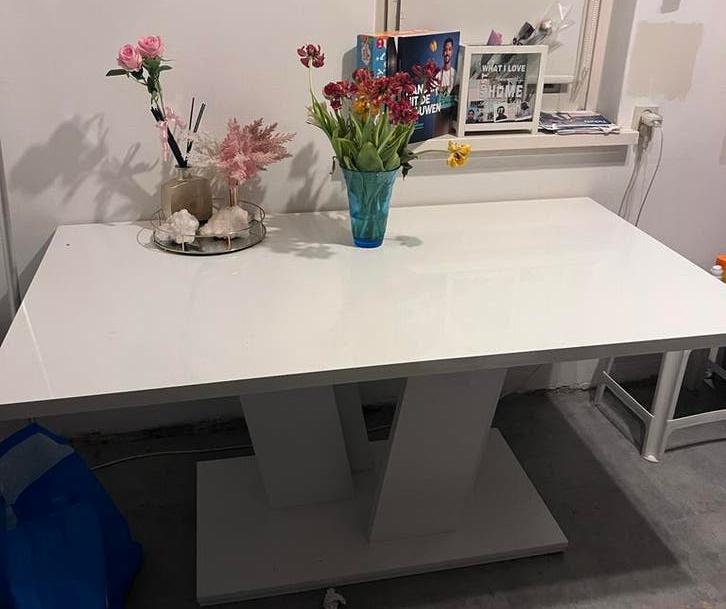 Moderne witte eettafel - 160x90 cm, Huis en Inrichting, Tafels | Eettafels, Ophalen, Overige materialen, 50 tot 100 cm, Zo goed als nieuw