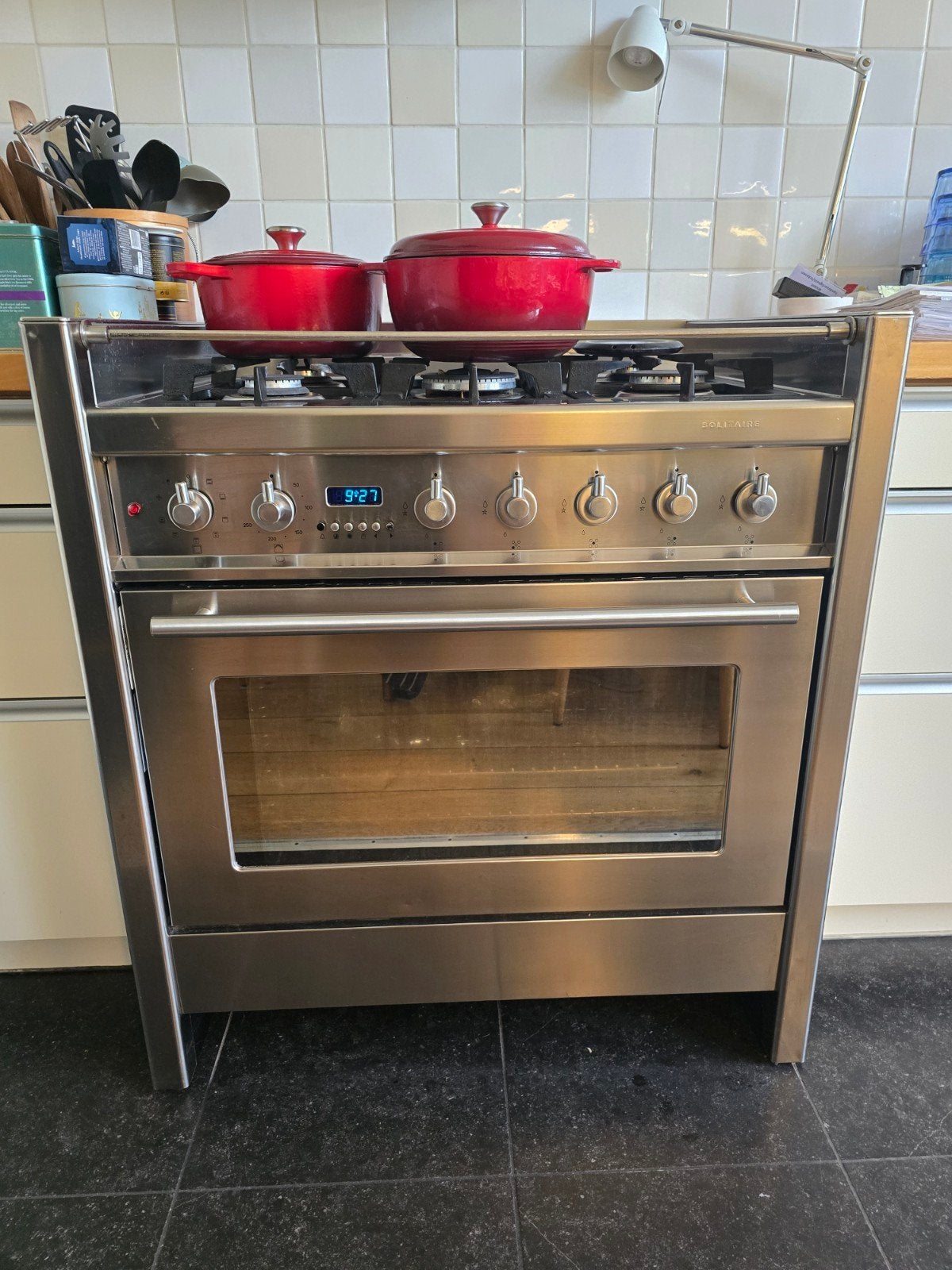 Bosch Solitaire Gasfornuis 90 cm met heteluchtoven, Ophalen, Gebruikt, 60 cm of meer, Gas